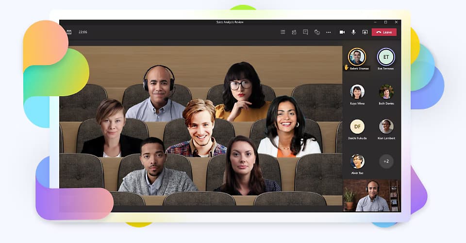 A video call in Together mode on Teams.